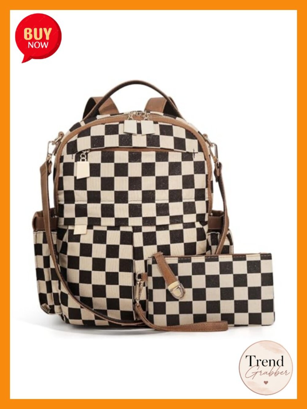 Checkered Backpack for Women Plaid Backpack with Detachable Wallet Handbag,